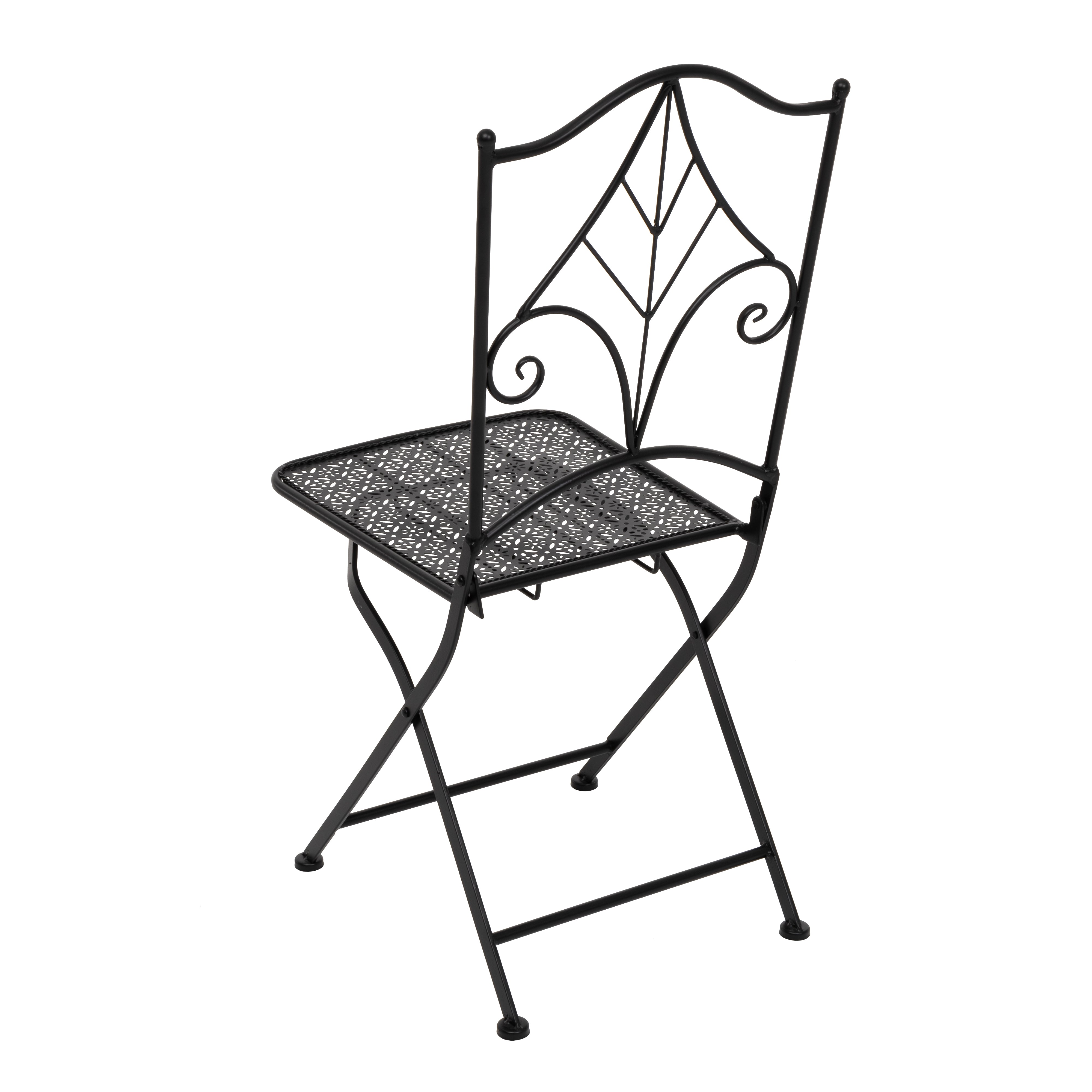 VESTIAMO CASA GIARDINO - Set giardino Bistrot tavolo rotondo 60 cm e 2 sedie pieghevoli in metallo Nero Stile Liberty